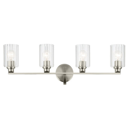 Kichler Gioe 32.25in 4-Light Bathroom Vanity Light | Modern Brushed Nickel & Clear Fluted Glass | Bathroom Vanity & Hallway Lighting | Model 55227NIFLU