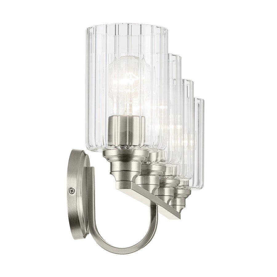 Kichler Gioe 32.25in 4-Light Bathroom Vanity Light | Modern Brushed Nickel & Clear Fluted Glass | Bathroom Vanity & Hallway Lighting | Model 55227NIFLU