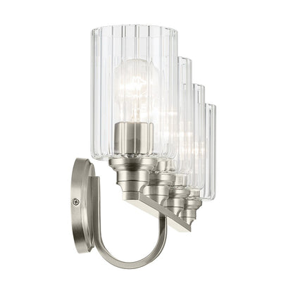 Kichler Gioe 32.25in 4-Light Bathroom Vanity Light | Modern Brushed Nickel & Clear Fluted Glass | Bathroom Vanity & Hallway Lighting | Model 55227NIFLU