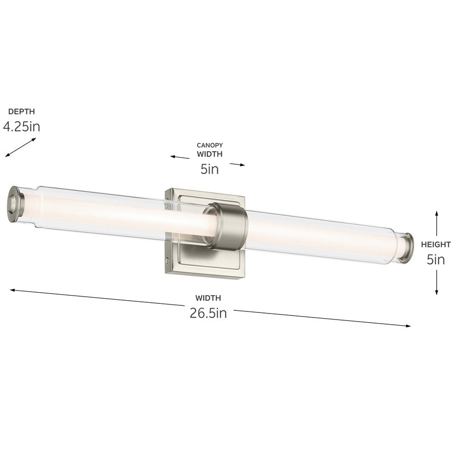 Kichler Laurene 2 Light Linear Bath Medium, Brushed Nickel/Clear