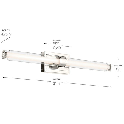 Kichler Laurene 2 Light Linear Bath Large, Polished Nickel/Clear