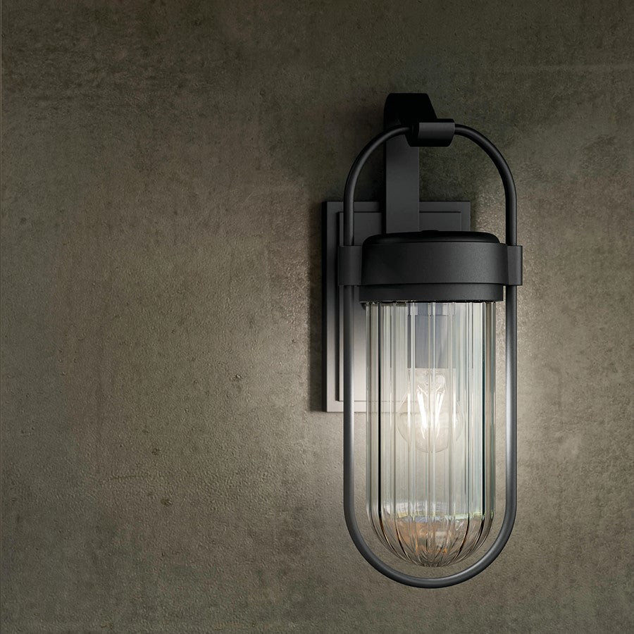 Kichler Brix 1 Light Outdoor Wall Light, Medium, Textured Black/Clear
