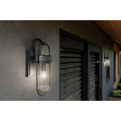 Kichler Brix 1 Light Outdoor Wall Light, Medium, Textured Black/Clear