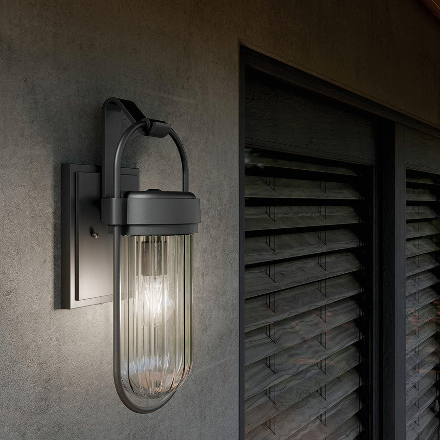 Kichler Brix 1 Light Outdoor Wall Light, Medium, Textured Black/Clear