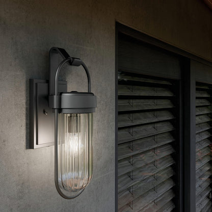 Kichler Brix 1 Light Outdoor Wall Light, Medium, Textured Black/Clear