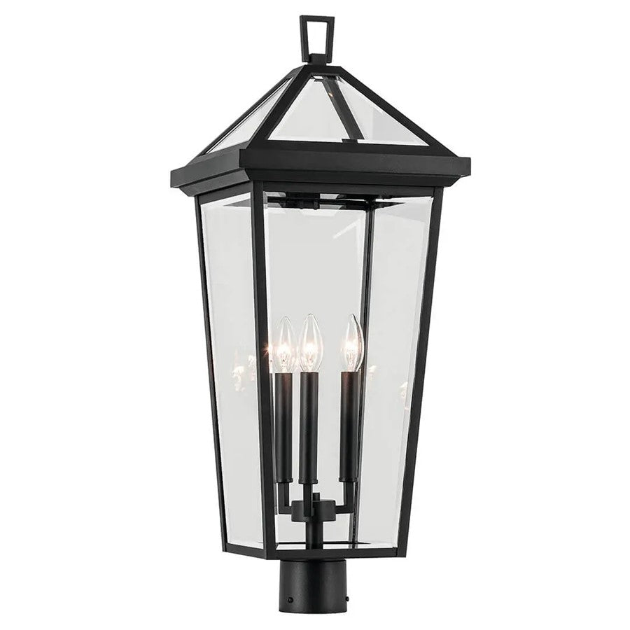 Kichler Regence 3 Light Outdoor Post Lantern, Black/Clear Beveled - 59129BKT