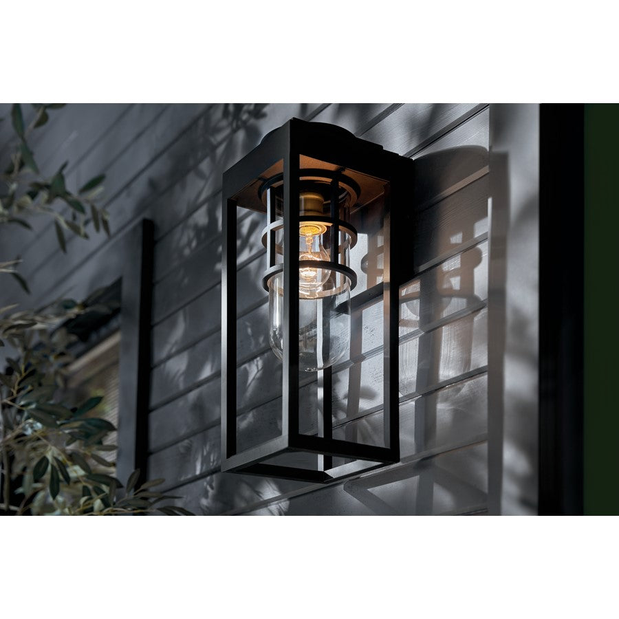 Kichler Hone 1 Light Outdoor Wall Light, Medium, Textured Black/Clear