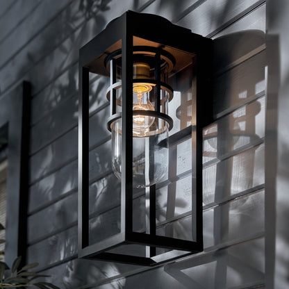 Kichler Hone 1 Light Outdoor Wall Light, Medium, Textured Black/Clear
