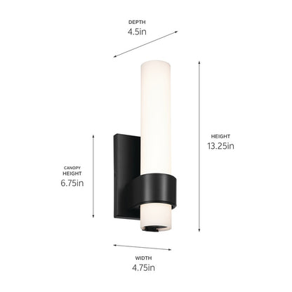 Elan Izza 1Lt 13" LED Wall Sconce, Matte Black/Satin Etched Cased Opal