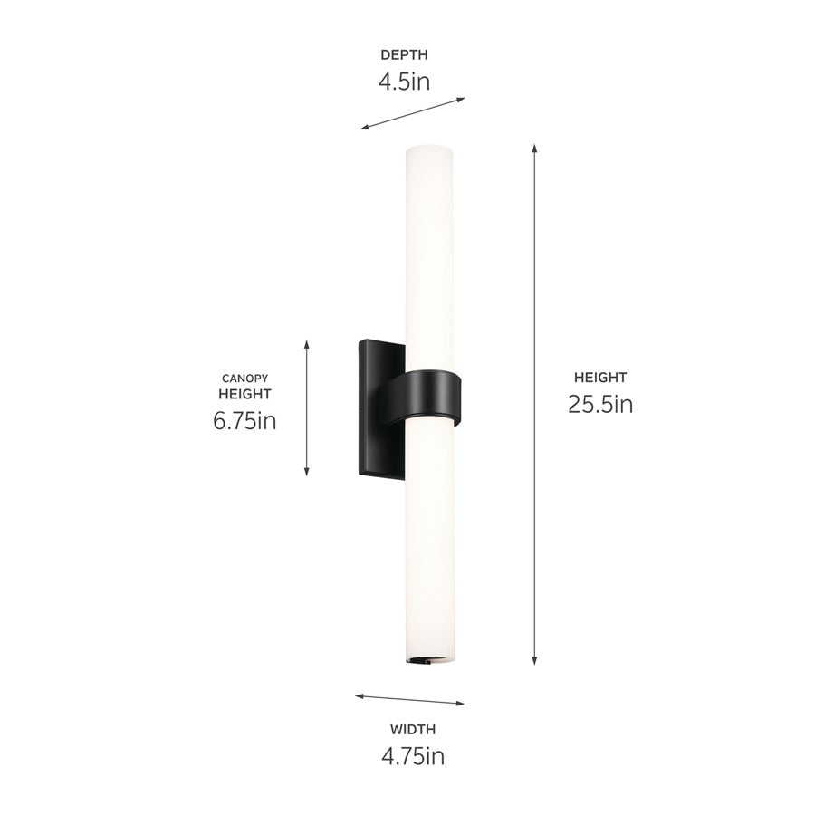 Elan Izza 1Lt 26" LED Linear Bath Medium, Black/Satin Etched Cased Opal