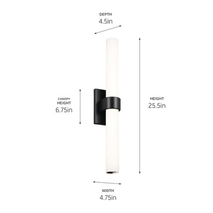 Elan Izza 1Lt 26" LED Linear Bath Medium, Black/Satin Etched Cased Opal
