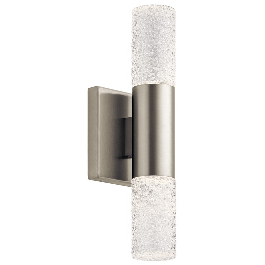 Elan Glacial 2 Light LED Wall Sconce, Brushed Nickel/Clear Textured