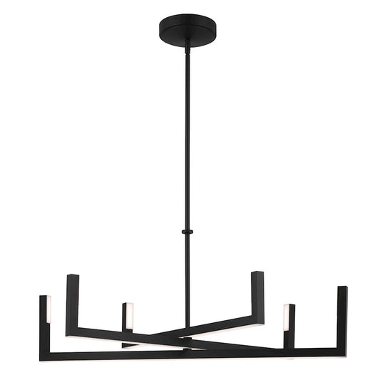 Kichler Priam 44in 6-Light LED Chandelier | Minimalist Matte Black Steel | Dining Room & Foyer | 44 x 38 x 17.5 in | Model 84328MBK