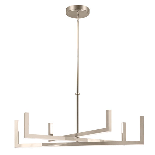 Kichler Priam 44in 6-Light LED Chandelier | Minimalist Polished Nickel Steel | Dining Room & Foyer | 44 x 38 x 17.5 in | Model 84328PN