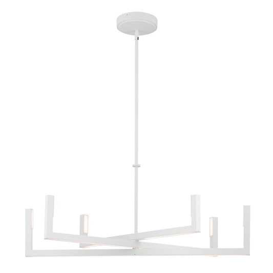 Kichler Priam 44in 6-Light LED Chandelier | Minimalist White Steel | Dining Room & Foyer | 44 x 38 x 17.5 in | Model 84328WH