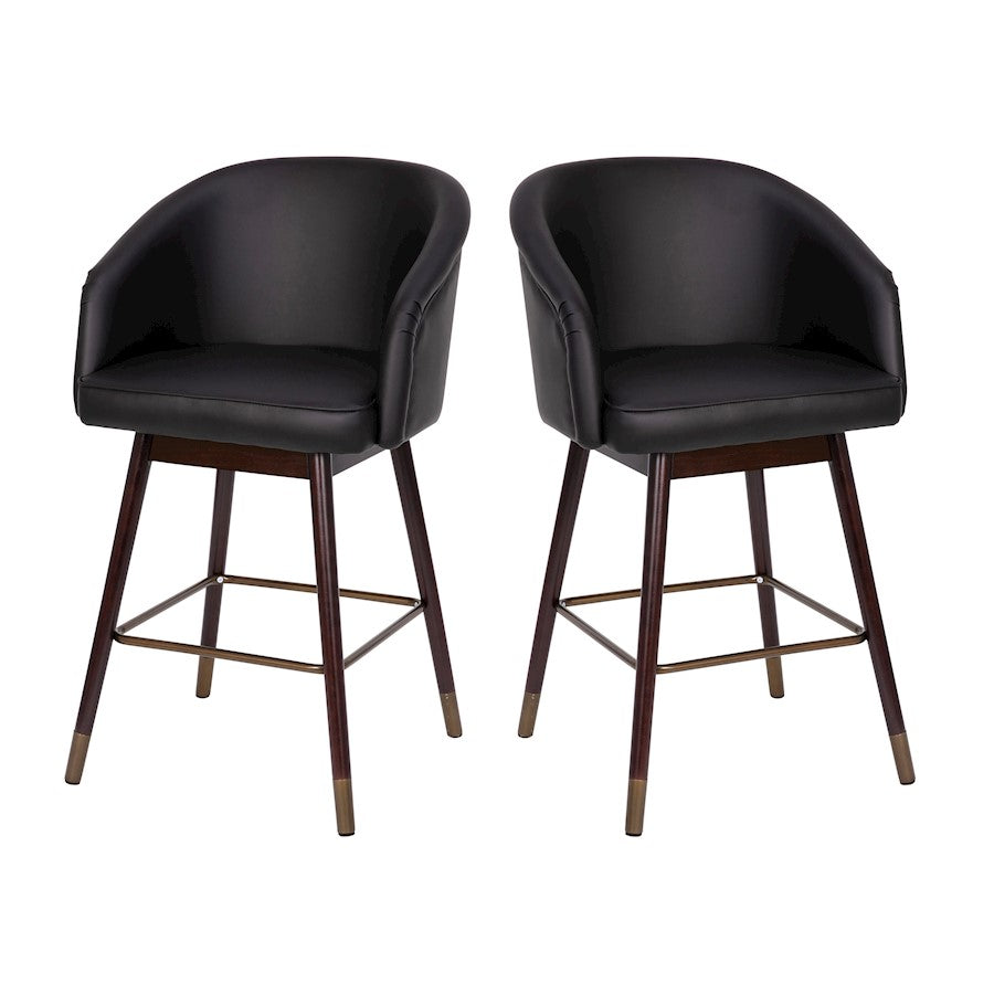 Flash Furniture Margo 26" Barstool, Pack Of 2, Black/Walnut