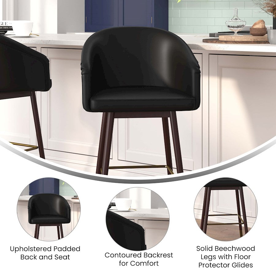 Flash Furniture Margo 26" Barstool, Pack Of 2, Black/Walnut