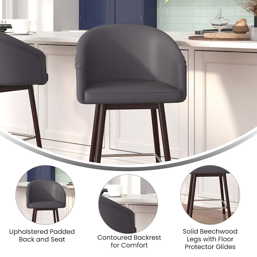 Flash Furniture Margo 26" Barstool, Pack Of 2, Gray/Walnut