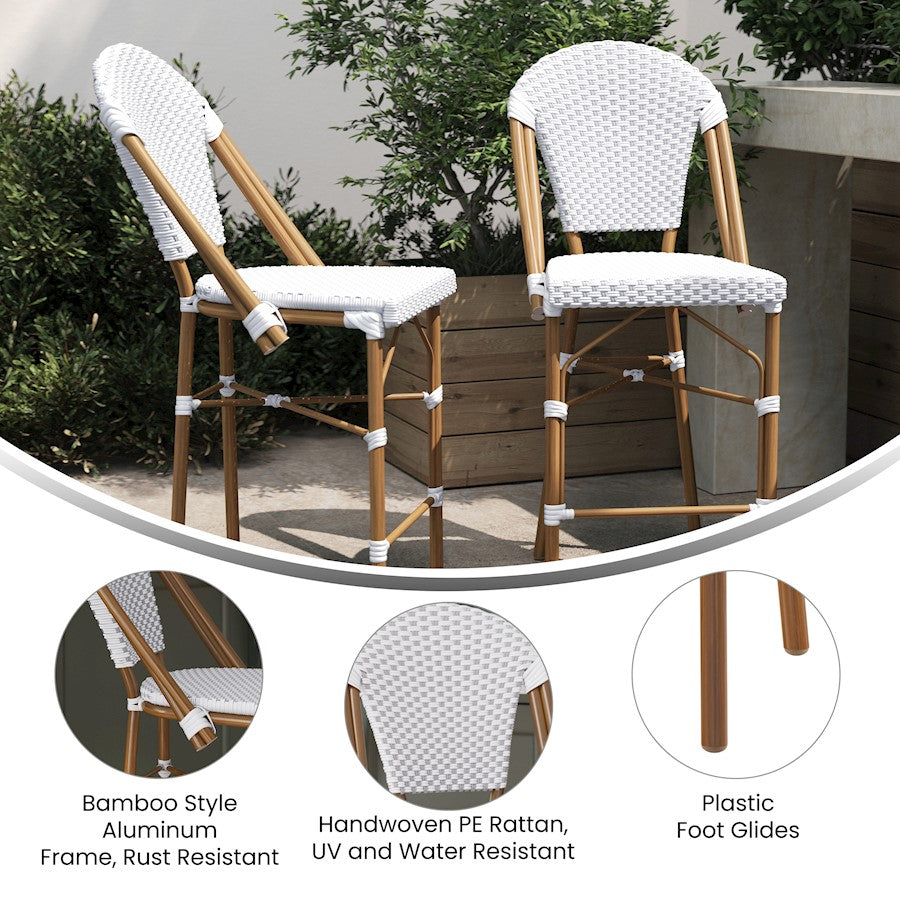 Flash Lourdes Paris Counter Stool, Set/2, WH/GY