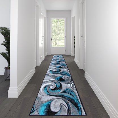 Flash Furniture Tellus 3X15 Wave Area Rug, Turquoise