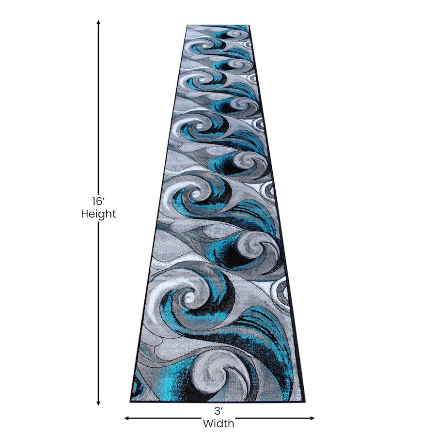 Flash Furniture Tellus 3X15 Wave Area Rug, Turquoise