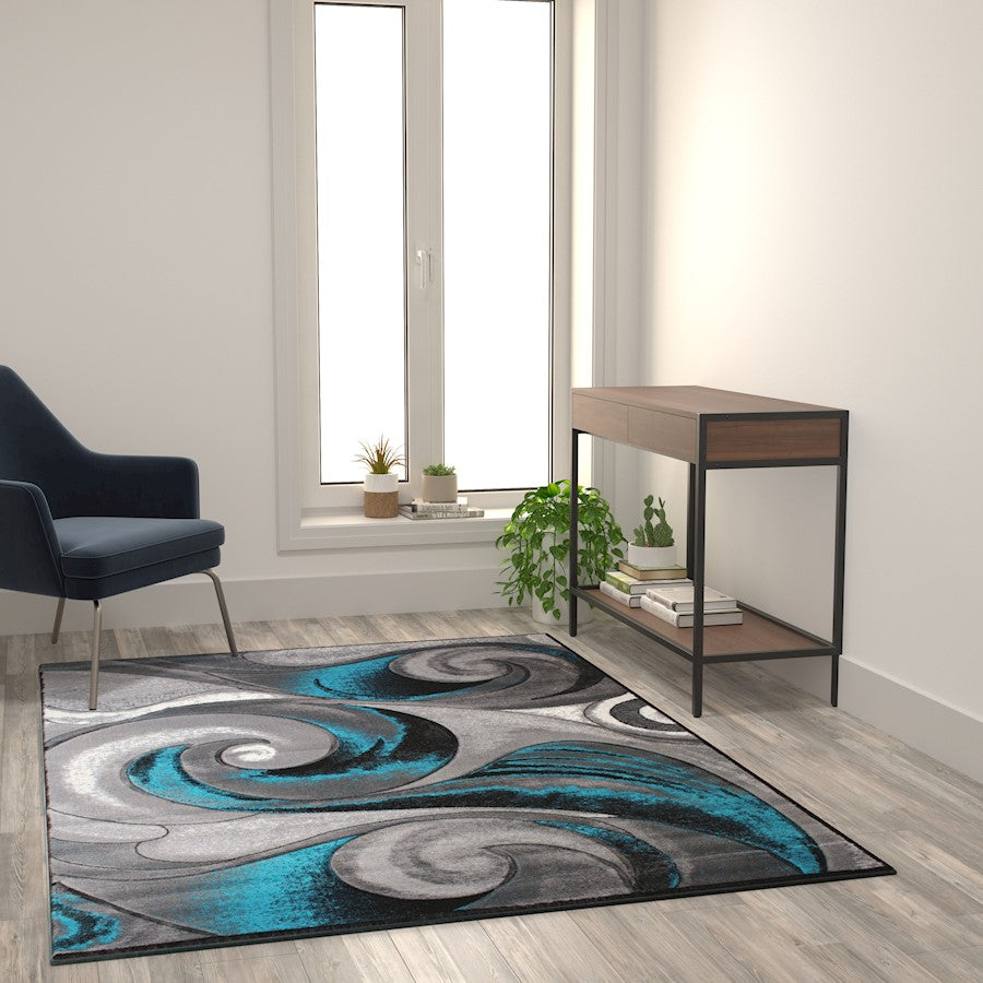 Flash Furniture Tellus 5X7 Wave Area Rug, Turquoise