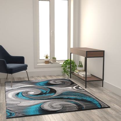 Flash Furniture Tellus 5X7 Wave Area Rug, Turquoise
