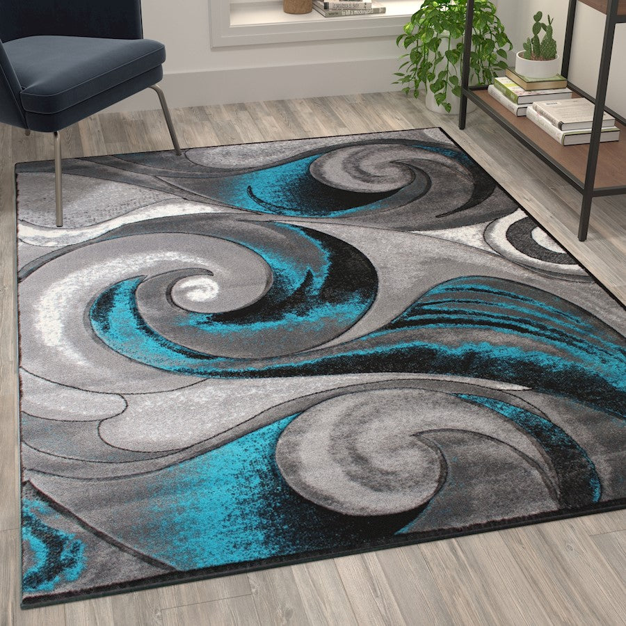 Flash Furniture Tellus 5X7 Wave Area Rug, Turquoise