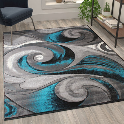 Flash Furniture Tellus 5X7 Wave Area Rug, Turquoise