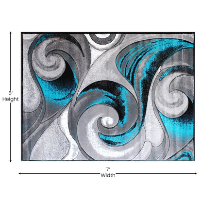 Flash Furniture Tellus 5X7 Wave Area Rug, Turquoise