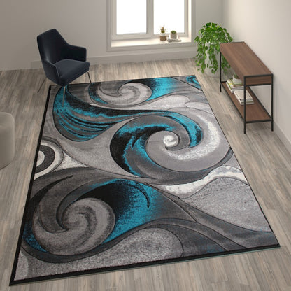 Flash Furniture Tellus 8X10 Wave Area Rug, Turquoise
