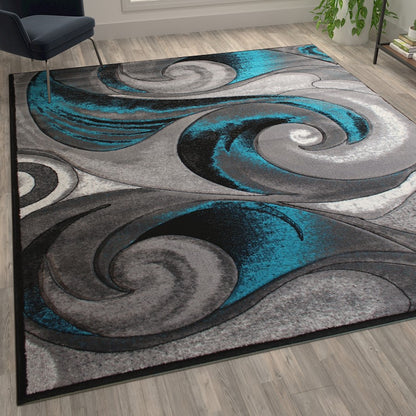 Flash Furniture Tellus 8X10 Wave Area Rug, Turquoise