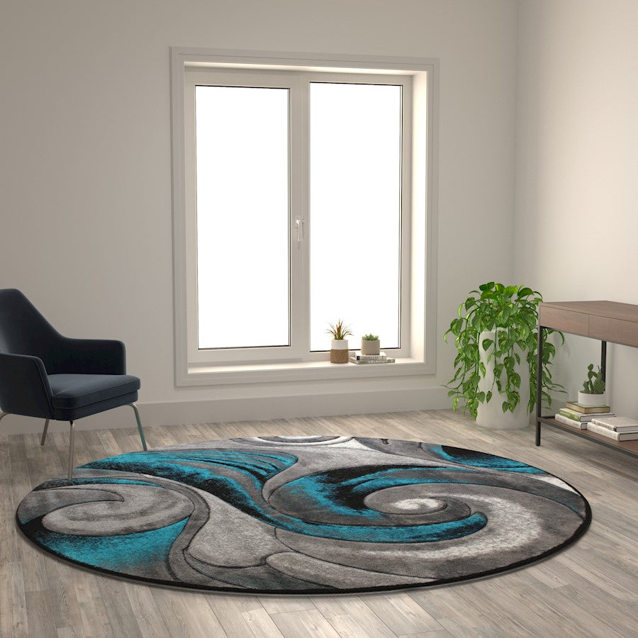 Flash Furniture Tellus 8X8 Wave Area Rug, Turquoise