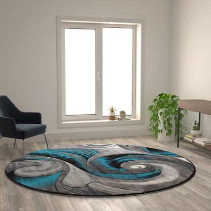 Flash Furniture Tellus 8X8 Wave Area Rug, Turquoise