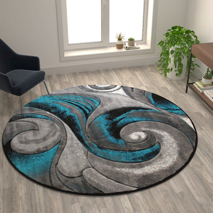 Flash Furniture Tellus 8X8 Wave Area Rug, Turquoise