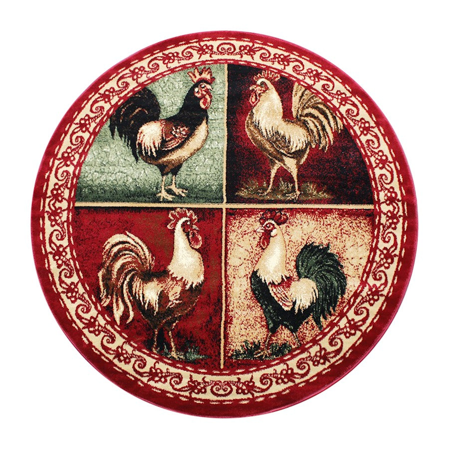 Flash Furniture Gallus 6X6 Round Rooster Area Rug, Red