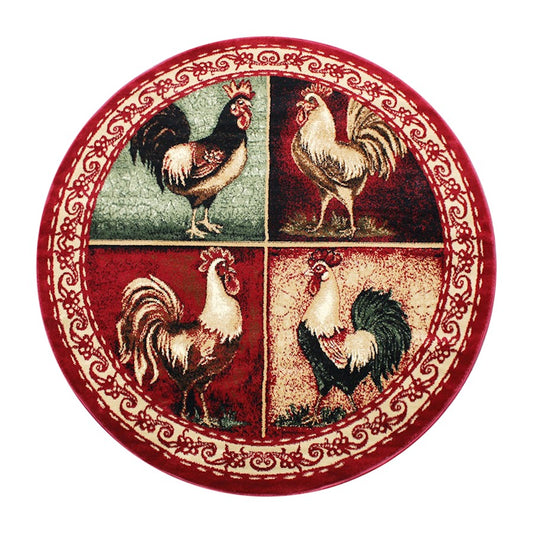 Flash Furniture Gallus 6X6 Round Rooster Area Rug, Red