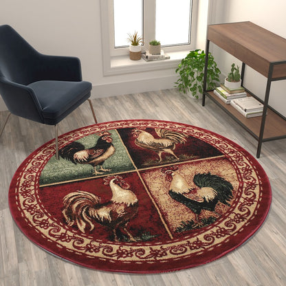 Flash Furniture Gallus 6X6 Round Rooster Area Rug, Red