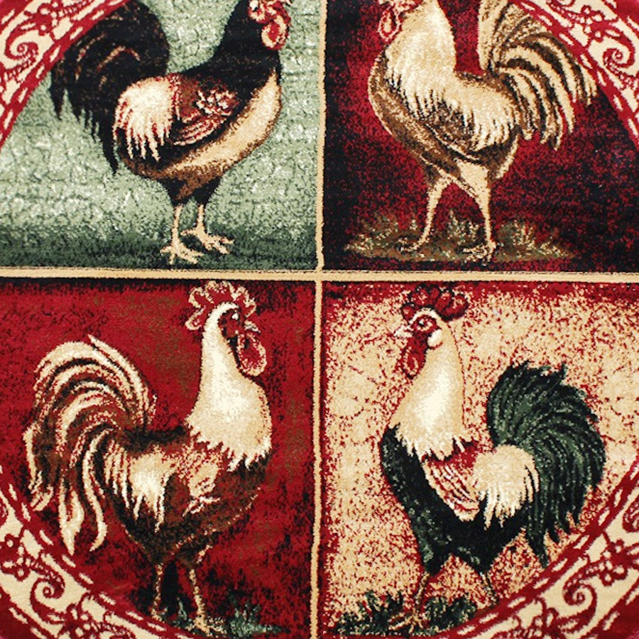 Flash Furniture Gallus 6X6 Round Rooster Area Rug, Red