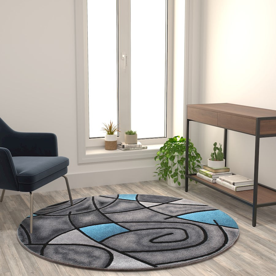 Flash Furniture Jubilee 5X5 Round Abstract Rug, Blue
