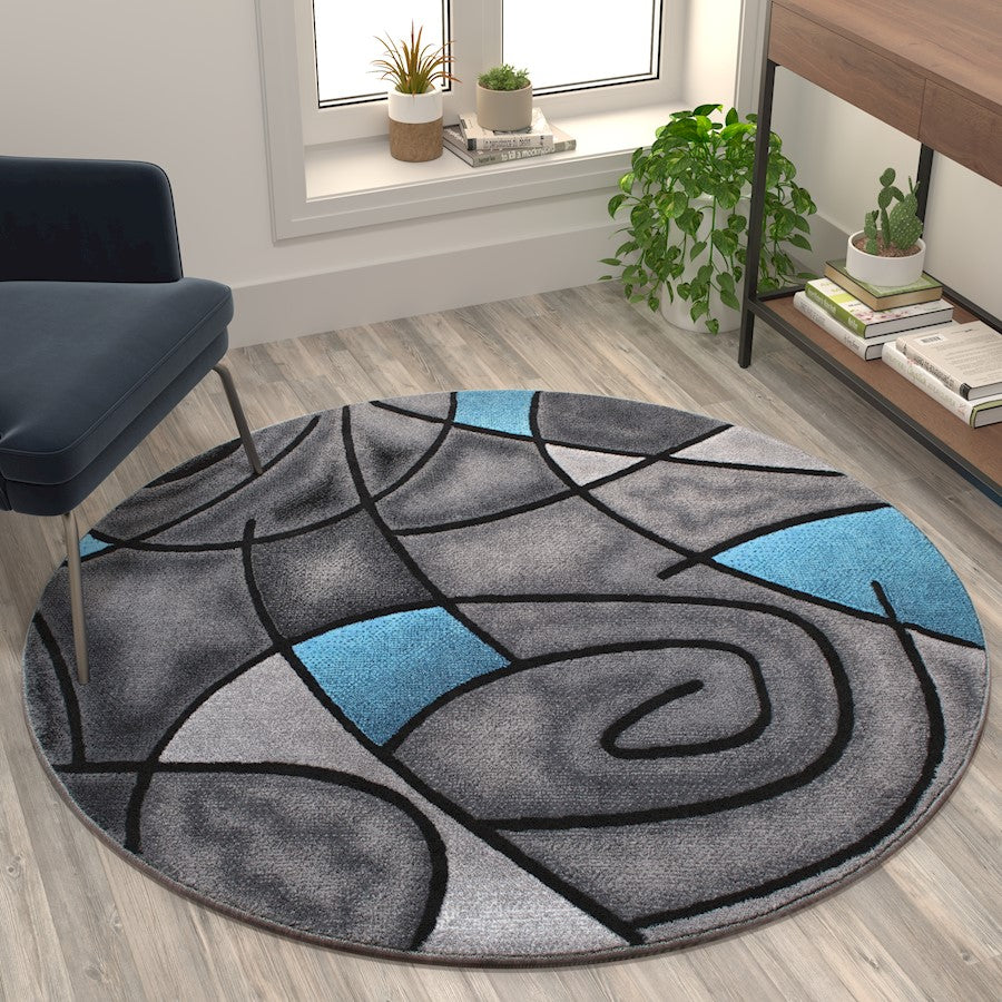 Flash Furniture Jubilee 5X5 Round Abstract Rug, Blue
