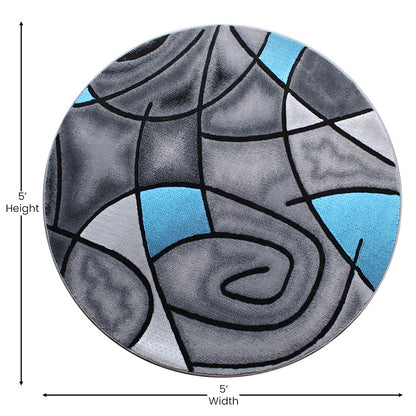 Flash Furniture Jubilee 5X5 Round Abstract Rug, Blue