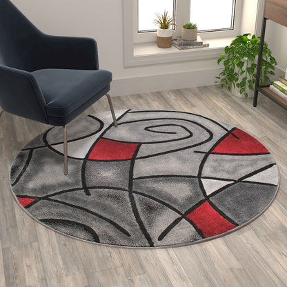 Flash Furniture Jubilee 5X5 Round Abstract Rug, Red