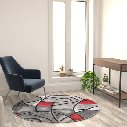 Flash Furniture Jubilee 5X5 Round Abstract Rug, Red