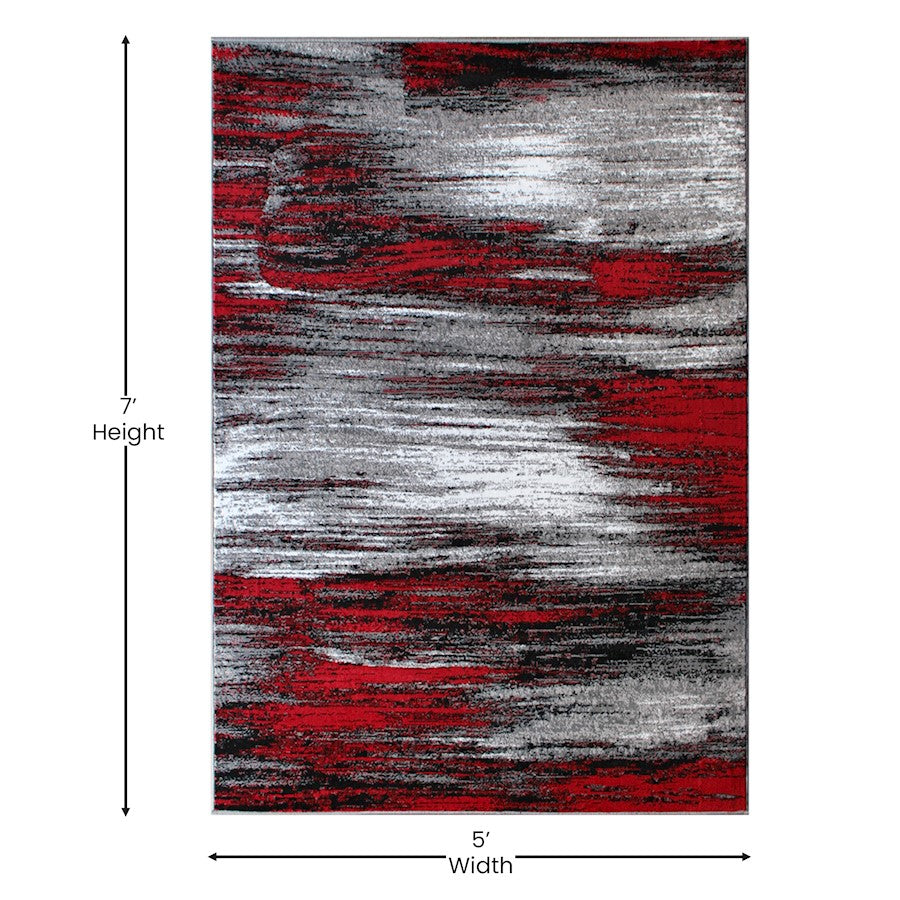 Flash Furniture Rylan 5X7 Abstract Area Rug, Red