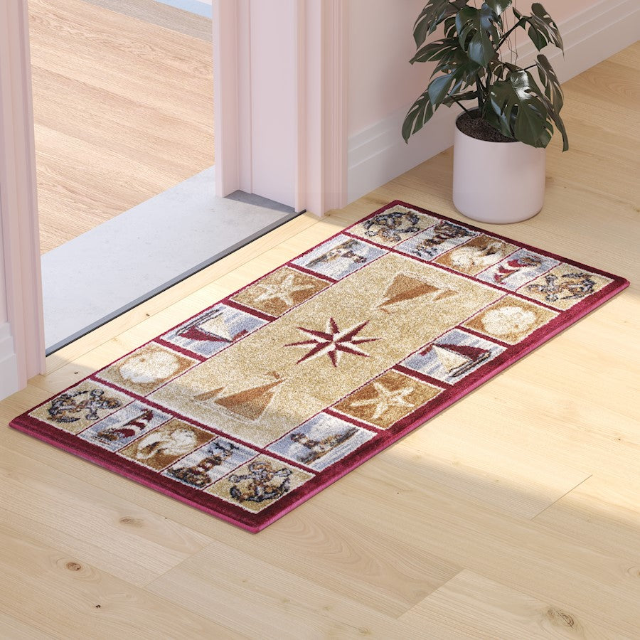 Flash Furniture Inis 2X3 Nautical Area Rug, Beige