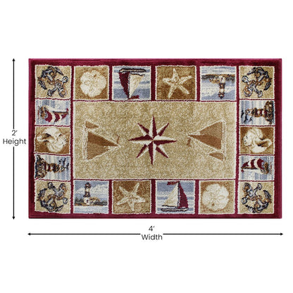 Flash Furniture Inis 2X3 Nautical Area Rug, Beige