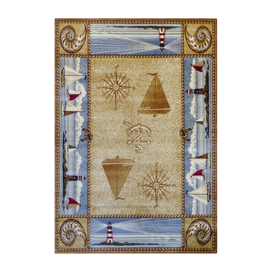 Flash Furniture Sovalye 5X7 Nautical Area Rug, Beige