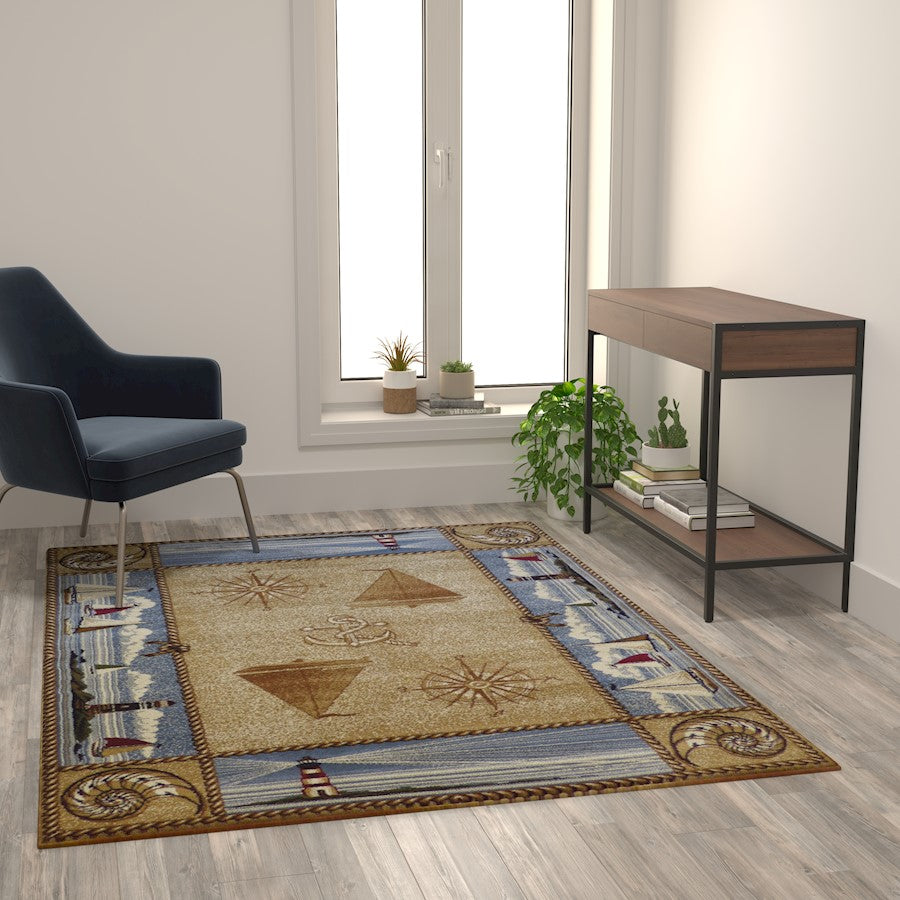 Flash Furniture Sovalye 5X7 Nautical Area Rug, Beige