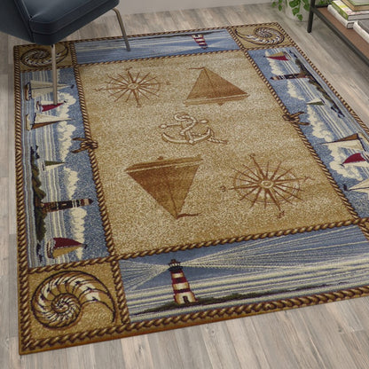Flash Furniture Sovalye 5X7 Nautical Area Rug, Beige